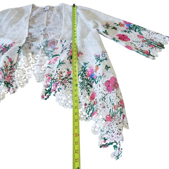 Drapers & Damons Floral Lace Asymmetrical Open Cardigan Womens‎ XL Cottagecore - Picture 4 of 7